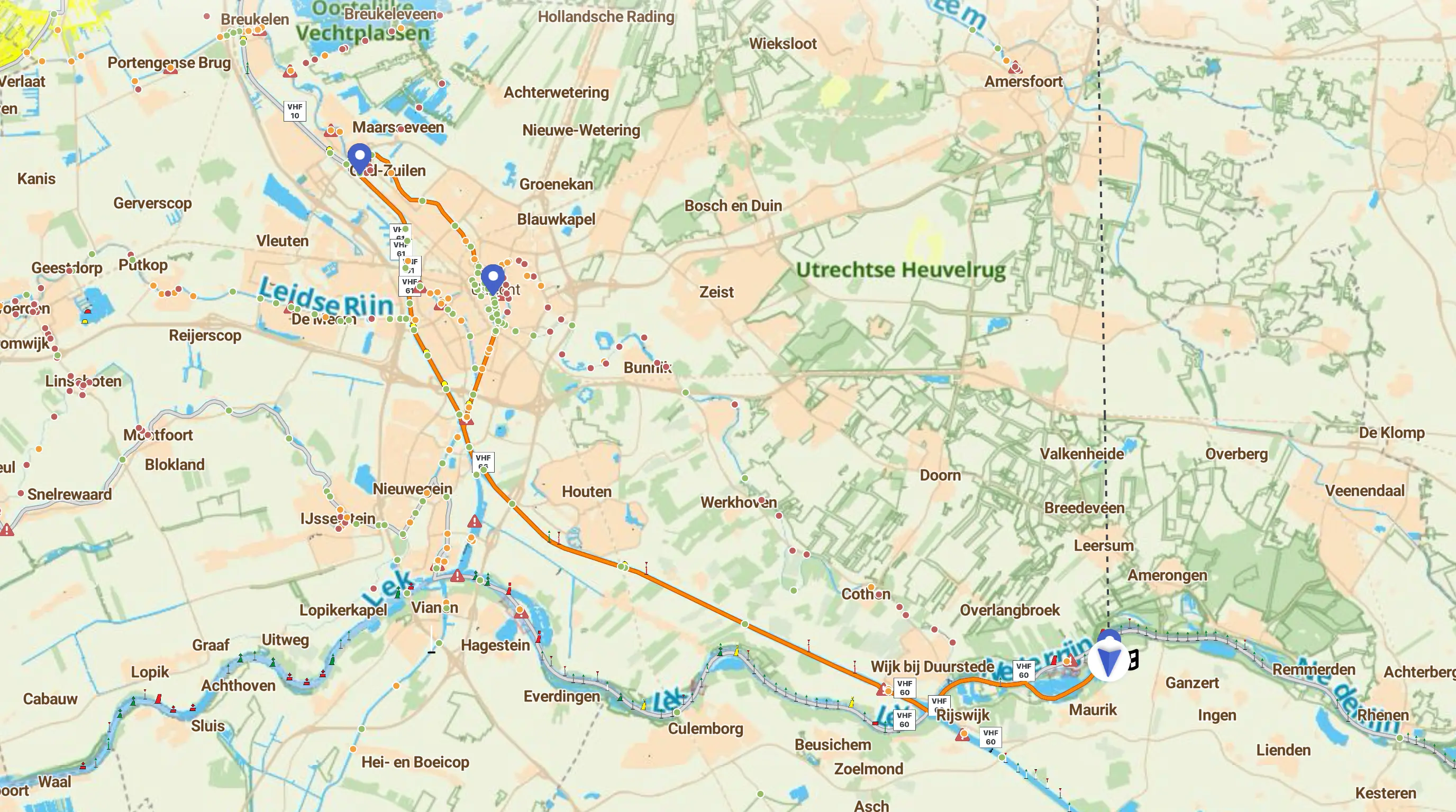 Vaarroute door Utrecht en via de Vecht en het kanaal weer terug naar Maurik v2
